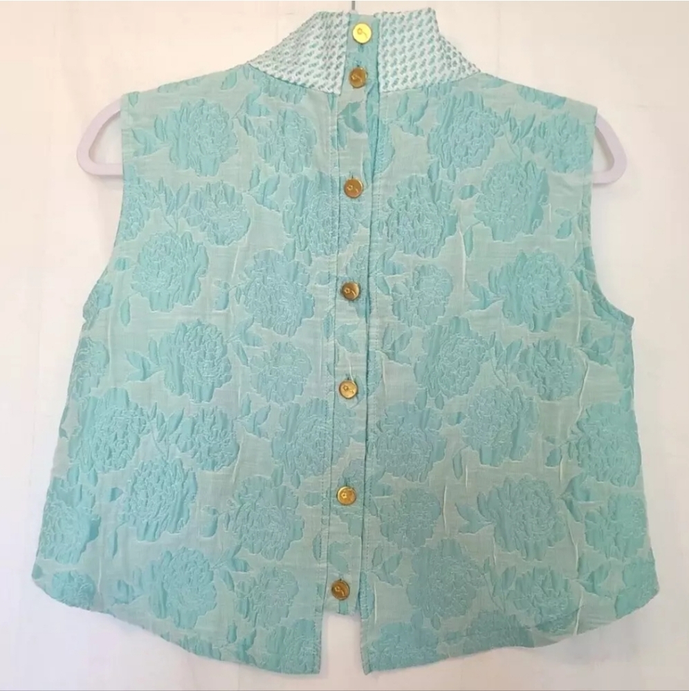 Buru Aqua Brocade Cropped Mod Top and Skirt - size XS - Picture 6 of 11